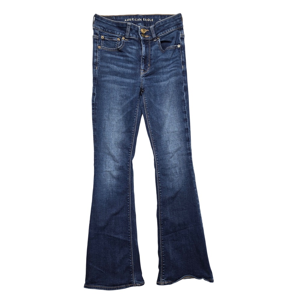 American Eagle Hi-Rise Artist Flare Super Stretch Jeans Dark Wash Blue 2 Short